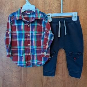 Baby GAP Multicolor Plaid Shirt and Bear Sweats